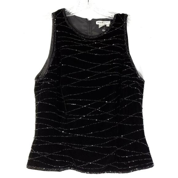 Zola Evening sleeveless, beaded black velvet top, size 6P - Picture 2 of 9